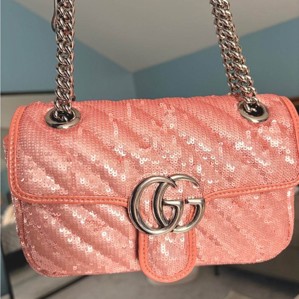 NWT Gucci Marmont Pink Sequin Chain Bag Crossbody